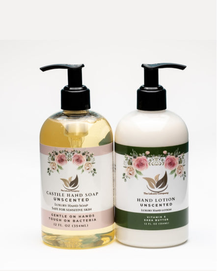 Castile Hand Soap with Shea Butter & Vitamin E Hand Lotion (Unscented) Combo