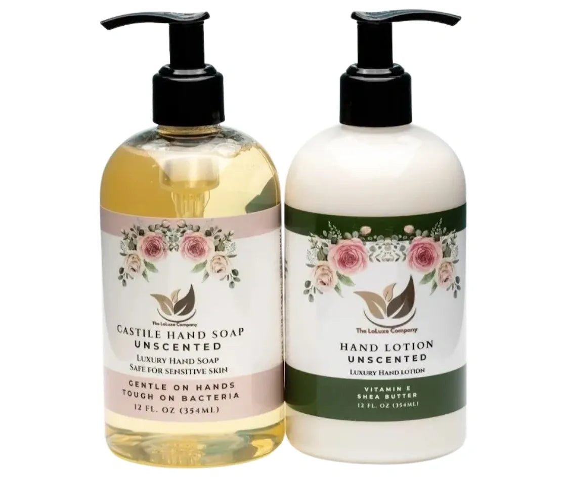 Castile Hand Soap with Shea Butter & Vitamin E Hand Lotion (Unscented) Combo