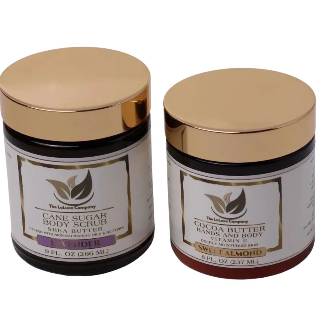 Cane Sugar Lavender Body Scrub & Cocoa Butter with Sweet Almond Oil Combo